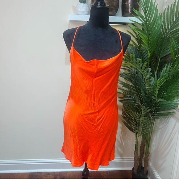 ZARA Orange Draped Neck Cross Back Slip Dress Medium - Picture 2 of 10